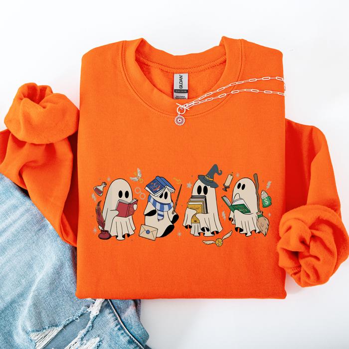 Reading Ghosts, Witches, Wizards, Halloween Graphic Sweatshirt