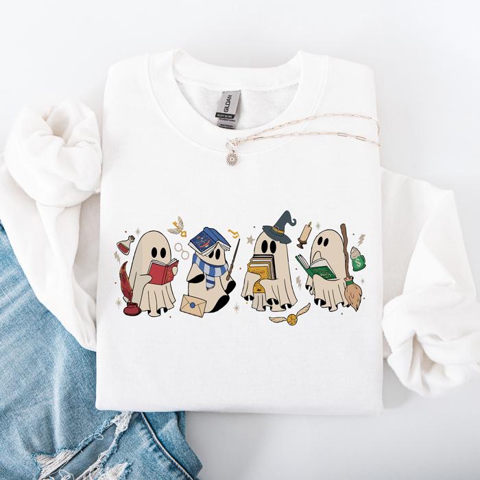 Reading Ghosts, Witches, Wizards, Halloween Graphic Sweatshirt