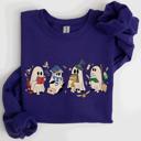 Large Purple Reading Ghosts, Witches, Wizards, Halloween Graphic Sweatshirt