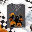 Small Pepper Dark Gray Retro Black Cats And Pumpkins Halloween Spooky Night Scene Edition Comfort Colors Tee
