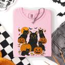 XL Blossom Light Pink Retro Black Cats And Pumpkins Halloween Spooky Night Scene Edition Comfort Colors Tee