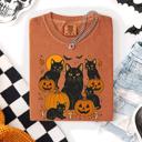 Small Yam Retro Black Cats And Pumpkins Halloween Spooky Night Scene Edition Comfort Colors Tee