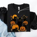 XL Black Retro Black Cats, Pumpkins, Halloween, Spooky Vintage Autumn Nightfall Celebration Edition Sweatshirt