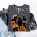 Small Dark Gray Heather Retro Black Cats, Pumpkins, Halloween, Spooky Vintage Autumn Nightfall Celebration Edition Sweatshirt