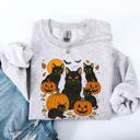 XXXL Ash Light Gray Retro Black Cats, Pumpkins, Halloween, Spooky Vintage Autumn Nightfall Celebration Edition Sweatshirt