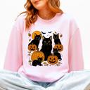 Small Light Pink Retro Black Cats, Pumpkins, Halloween, Spooky Vintage Autumn Nightfall Celebration Edition Sweatshirt