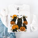 XL White Retro Black Cats, Pumpkins, Halloween, Spooky Vintage Autumn Nightfall Celebration Edition Sweatshirt