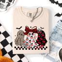 XL Ivory Cream Retro Halloween Ghosts, Checkered Pattern, Vintage Halloween Imagery, Nostalgic Seasonal Artwork Comfort Colors Tee