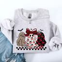 Large Ash Light Gray Retro Halloween Ghosts Checkered Pattern Vintage Haunted Collectible Edition Sweatshirt