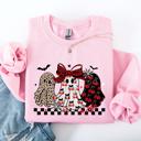XXL Light Pink Retro Halloween Ghosts Checkered Pattern Vintage Haunted Collectible Edition Sweatshirt