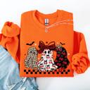 XXL Orange Retro Halloween Ghosts Checkered Pattern Vintage Haunted Collectible Edition Sweatshirt
