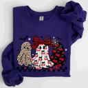 Large Purple Retro Halloween Ghosts Checkered Pattern Vintage Haunted Collectible Edition Sweatshirt