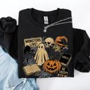 Large Black Retro Halloween Monsters Witch Creepy Vintage Nightfall Edition Classic Spooky Motifs And Nostalgic Sweatshirt