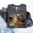 Large Dark Gray Heather Retro Halloween Monsters Witch Creepy Vintage Nightfall Edition Classic Spooky Motifs And Nostalgic Sweatshirt