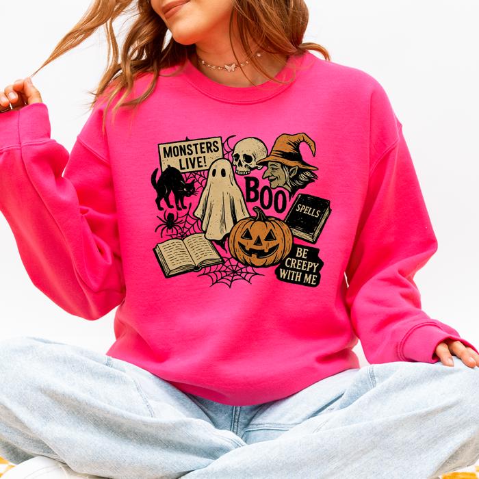 Retro Halloween Monsters Witch Creepy Vintage Nightfall Edition Classic Spooky Motifs And Nostalgic Sweatshirt