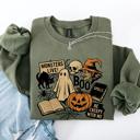 XL Military Green Retro Halloween Monsters Witch Creepy Vintage Nightfall Edition Classic Spooky Motifs And Nostalgic Sweatshirt