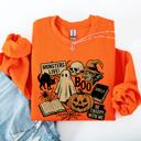 Medium Orange Retro Halloween Monsters Witch Creepy Vintage Nightfall Edition Classic Spooky Motifs And Nostalgic Sweatshirt