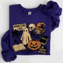 Large Purple Retro Halloween Monsters Witch Creepy Vintage Nightfall Edition Classic Spooky Motifs And Nostalgic Sweatshirt