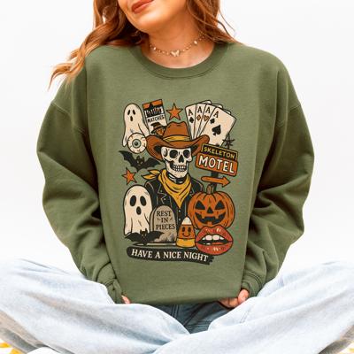 Retro Skeleton Motel Vintage Halloween Nostalgia Graphic Design Collective Edition Sweatshirt