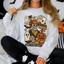Small Ash Light Gray Retro Skeleton Motel Vintage Halloween Nostalgia Graphic Design Collective Edition Sweatshirt