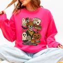 Large Crunhberry Bright Pink Retro Skeleton Motel Vintage Halloween Nostalgia Graphic Design Collective Edition Sweatshirt
