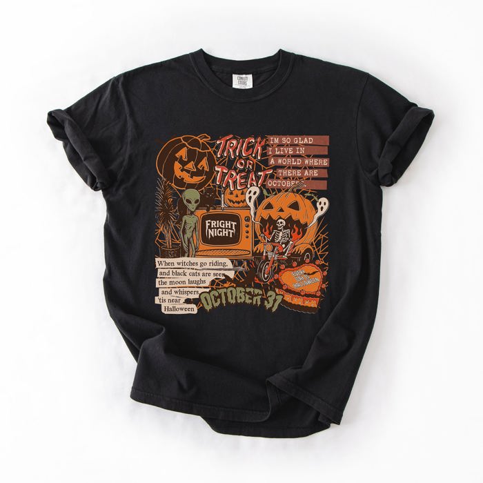 Retro Trick Or Treat Creep Halloween Spooky Vintage Inspired Classic Nostalgia Comfort Colors Tee