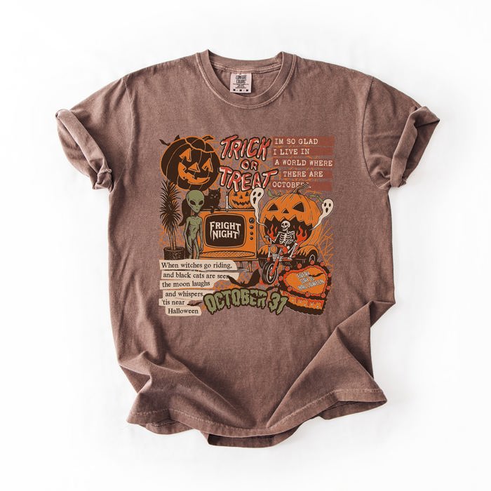 Retro Trick Or Treat Creep Halloween Spooky Vintage Inspired Classic Nostalgia Comfort Colors Tee