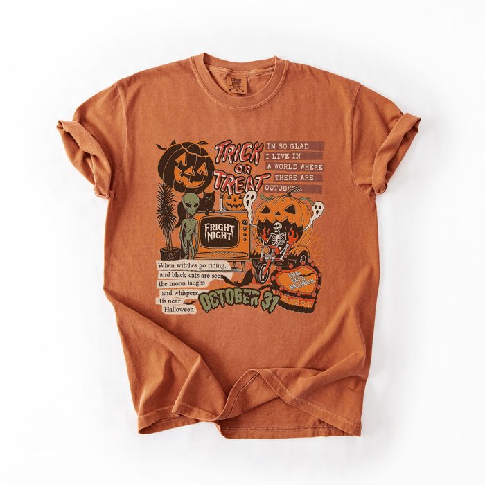 Retro Trick Or Treat Creep Halloween Spooky Vintage Inspired Classic Nostalgia Comfort Colors Tee