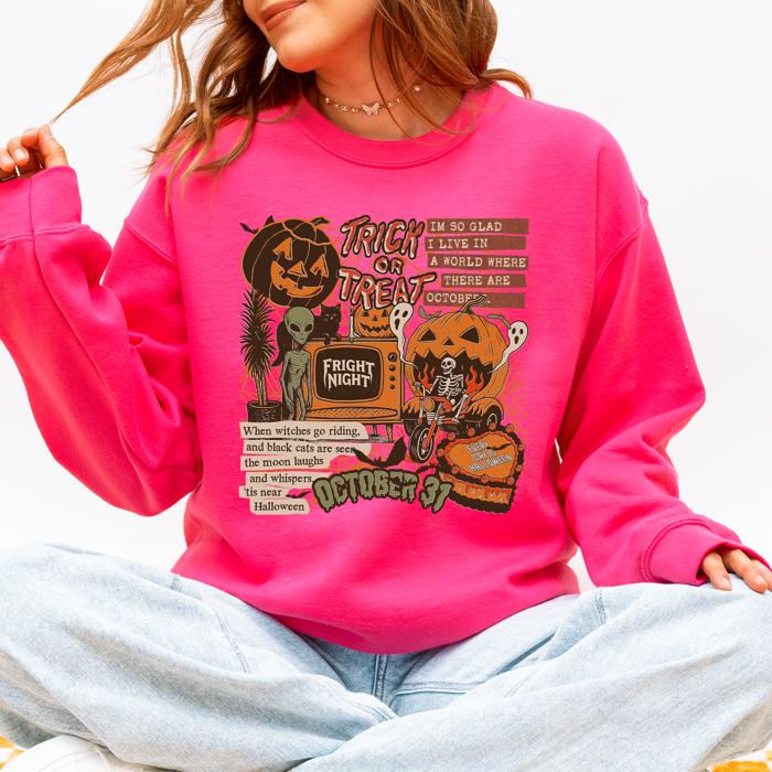 Retro Trick Or Treat Creep Halloween Spooky Vintage Nostalgia Throwback Sweatshirt