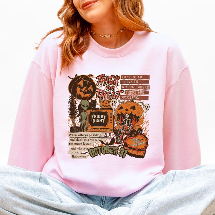 Retro Trick Or Treat Creep Halloween Spooky Vintage Nostalgia Throwback Sweatshirt