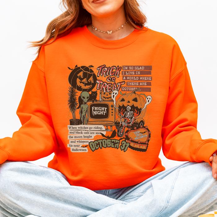 Retro Trick Or Treat Creep Halloween Spooky Vintage Nostalgia Throwback Sweatshirt