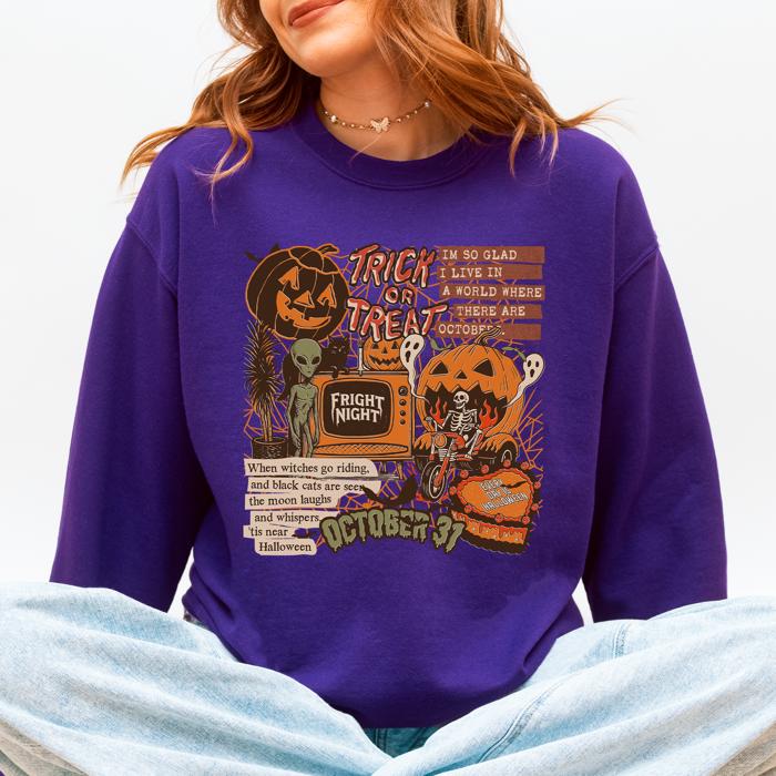 Retro Trick Or Treat Creep Halloween Spooky Vintage Nostalgia Throwback Sweatshirt