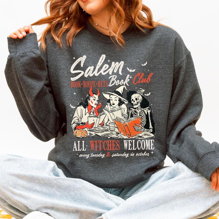Salem Book Club All Witches Welcome Bookish Booktok Classic Vintage Halloween Reading Books Sweatshirt
