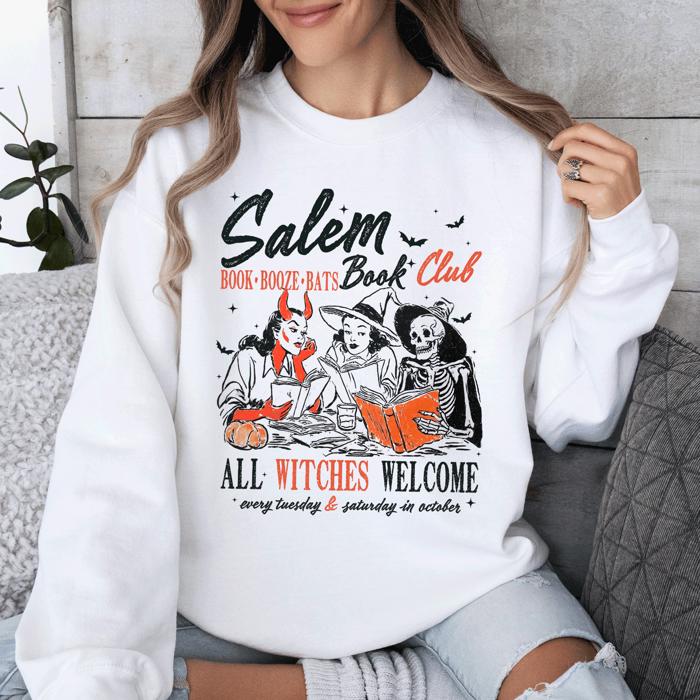 Salem Book Club All Witches Welcome Bookish Booktok Classic Vintage Halloween Reading Books Sweatshirt