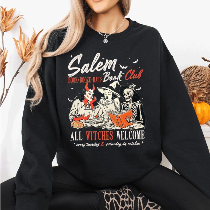 Salem Book Club All Witches Welcome Bookish Booktok Classic Vintage Halloween Reading Books Sweatshirt