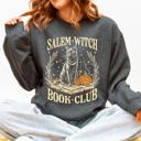 Small Dark Gray Heather Salem Book Club Cat Retro Classic Vintage Halloween Reading Books Deluxe Sweatshirt
