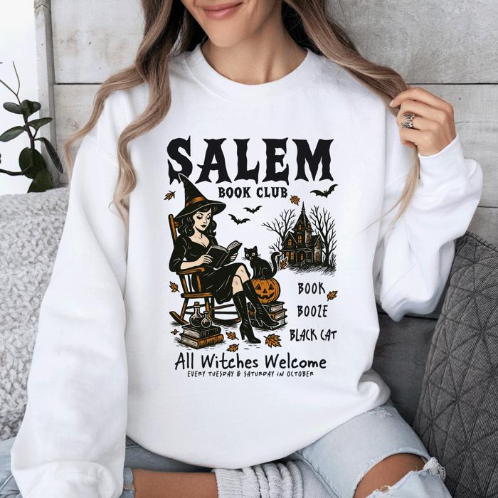 Salem Book Club Rocking Chair Retro Classic Vintage Halloween Reading Books Sweatshirt