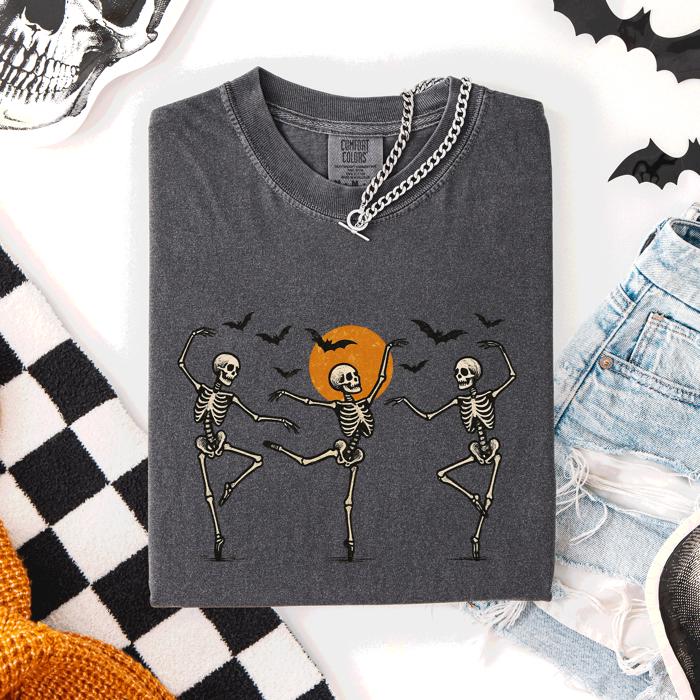 Skeleton Dancers Halloween Night Parade Of Spooky Silhouettes Comfort Colors Tee