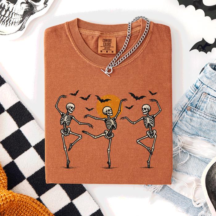 Skeleton Dancers Halloween Night Parade Of Spooky Silhouettes Comfort Colors Tee