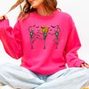 XXL Crunhberry Bright Pink Skeleton Dancers Halloween Parade Vintage Moonlit Street Scene Cozy Retro Sweatshirt