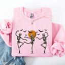 XXXL Light Pink Skeleton Dancers Halloween Parade Vintage Moonlit Street Scene Cozy Retro Sweatshirt