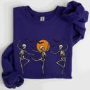 XXXL Purple Skeleton Dancers Halloween Parade Vintage Moonlit Street Scene Cozy Retro Sweatshirt
