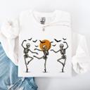 Small White Skeleton Dancers Halloween Parade Vintage Moonlit Street Scene Cozy Retro Sweatshirt