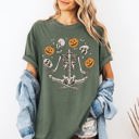XL Moss Dark Green Skeleton Juggling Halloween Jack O Lantern Artwork Featuring Retro Vibes Comfort Colors Tee