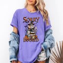 Large Violet Purple Sorry I'm Booked Skeleton Halloween Library Reading Edition Exclusive Comfort Colors Tee