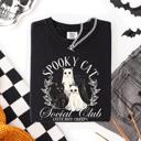 Medium Black Spooky Cat Social Club Halloween Ghosts Witch Limited Edition Comfort Colors Tee
