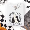 Medium White Spooky Cat Social Club Halloween Ghosts Witch Limited Edition Comfort Colors Tee