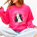 Medium Crunhberry Bright Pink Spooky Cat Social Club Halloween Ghosts Witch Cozy Fleece Printed Graphic Premium Comfort Edition Sweatshirt