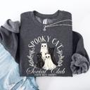 XXL Dark Gray Heather Spooky Cat Social Club Halloween Ghosts Witch Cozy Fleece Printed Graphic Premium Comfort Edition Sweatshirt