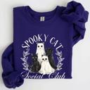 XXXL Purple Spooky Cat Social Club Halloween Ghosts Witch Cozy Fleece Printed Graphic Premium Comfort Edition Sweatshirt